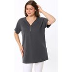 Şans Kadın Büyük Beden Füme, Reglan Kol, Ön Fermuar Detaylı Viskon Bluz 65N39136 - 48