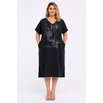 Şans Kadın Büyük Beden Füme, V Yaka, Baskı Ve Taş Detaylı, Oversize Cepli Elbise 65N39505