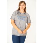 Şans Kadın Büyük Beden Gri Reglan Kol Reçme Dikişli Spor Bluz 65N36951 - 52 - 54