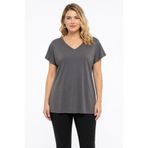 Şans Kadın Büyük Beden Gri, V Yaka Bluz 65N39486
