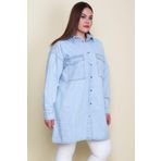 Şans Kadın Büyük Beden Mavi Salaş Kesim Çıtçıt Düğmeli Oversize Kot Tunik Ceket 65n28048