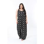 Şans Kadın Büyük Beden Siyah Askılı Geniş Paçalı Beli Lastikli Rahat Kesim Tulum 65N38852
