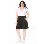 Şans Kadın Büyük Beden Siyah Bürümcük Kumaş Beli Lastikli Yan Cepli Şort 65N37979