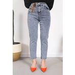 SANTA BELLA Linda Mavi Yüksek Bel Boyfriend Mom Jeans Kadın Kot Pantolon