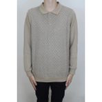 Santa Fistan Store Erkek Bej Desenli Klasik Kesim Rahat Kalıp Polo Yaka Tek Cepli Kışlık Selanik Kazak - 2XL