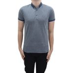 Santa Fistan Store Erkek Çizgili Spor Kesim Dar Kalıp Cepsiz Polo Yaka T-Shirt - Lacivert