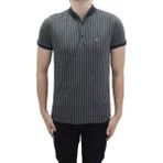 Santa Fistan Store Erkek Çizgili Spor Kesim Dar Kalıp Cepsiz Polo Yaka T-Shirt - Siyah