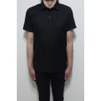 Santa Fistan Store Erkek Çizgili Spor Kesim Rahat Kalıp Polo Yaka T-Shirt - Siyah - XL