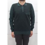 Santa Fistan Store Erkek Düz Klasik Kesim Rahat Kalıp Polo Yaka Tek Cepli Kışlık Yünlü Kazak - Haki Yeşil - 2XL