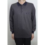 Santa Fistan Store Erkek Ince Çizgili Klasik Rahat Kalıp Polo Yaka Tek Cepli Kışlık Selanik Kazak - Kahverengi - XL