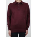 Santa Fistan Store Erkek Polo Yaka Klasik Kesim Tek Cep Çelik Örgü Kışlık Ince Yün Kazak - Bordo - 4XL