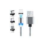 Santa Maria Jewels Gümüş Gri Renk Iphone Samsung Micro Usb Type-c Mıknatıslı Manyetik Şarj Kablosu 3 In 1