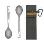 SANTTA Titanyum kamp gereçleri, 2 parçalı set, titanyum Ultr Weightlight kaşık şişe açacağı ile açık kamp, yürüyüş ve seyahat için sofra takımı