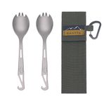 SANTTA Titanyum kamp gereçleri, titanyum Ultr Weightlight spork (kaşığı ve çatal), şişe açacağı, açık hava kamp, yürüyüş ve seyahat için sofra takımı, 2 parçalı set, kamp spork
