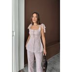 Şantuk Keten Yelek Görünümlüaskılı Bluz - Pantolon Tk - Lila