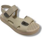 Şanzelize K401-25 Deri Anatomik Cırt Bantlı Kadın Sandalet - Krem