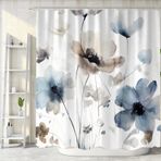 Sanzugh Boho Çiçekli Duş Perdesi, Krem Ten Rengi Bej Mavi Gri Beyaz Suluboya Çiçek Kumaş Duş Perdeleri Seti, Kancalı Banyo Dekorasyonu için 182 x 182 cm Sevimli Çiftlik Evi Banyo Dekoru