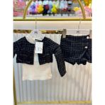 Şapka Kids Siyah Şanel Kumaş Fiyonklu Ceket Bluz ve Etek Takım - 2 - 3 Yaş