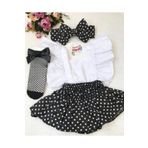 ŞAPKAKİDS Siyah Puantiye Salopet Bandana Ve Çorap Set