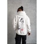 Şapkalı Güvercin Baskılı Kapşonlu Sweat - Beyaz -