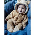 Şapkası Astarlı, Patikli Peluş Bebek Tulum - Kahverengi - 9 - 12 Ay