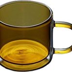 Saplı Çift Duvarlı Cam Kahve Kupası Seti, Yeniden Kullanılabilir Yalıtımlı Kahve Kupası, Renkli Kupalar, Şarap Bardakları, Cam Sofra Takımı, Sarı