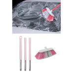 Saplı Oto Fırçası Seti, Araba Otomobil Yıkama Fırça Seti, 3 Parçalı Sap 115 cm ve Oto Fırça 20 cm Pembe