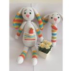 Şapşik Tavşan Uyku Arkadaşı ve Çıngırak Amigurumi Organik Oyuncak