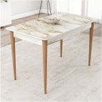 Sar Pakete Lois Beyaz Mermer Desen 72X112 Mdf Ahşap Ayaklı Kaliteli Sabit Mutfak Masası - 112 x 72