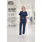 SAR TEKSTİL Lacivert Likralı Kadın Scrubs Takım Hemşire Doktor Forması Gizli Patlı