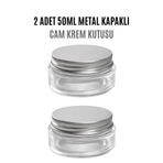sara shoop 50 ml Plastik Metal Kapaklı Ve 50 Cc Şeffaf Cam Krem Kavanoz 2 Adet