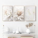 Sarah Duke 3'lü poster seti beyaz gül çiçek resimleri, modern tuval resimleri, çerçevesiz duvar resimleri, Boho resim seti, oturma odası, yatak odası için duvar dekorasyonu (40 x 50 cm)