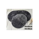 Sarar Antrasit 2Lİ Banyo Paspası Halısı Peluş Halı Klozet Takımı 50x80-50x40 OVAL