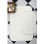 Sarar Beyaz Banyo Paspas Takımı 2'li Yumuşak Pelüş Tüylü Kaymaz Tabanlı ( 60x100 / 40x60 )