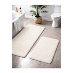 Sarar Peluş Kaymaz Taban Makinede Yıkanabilir 2'li Büyük Xl Boy Banyo Takım Paspası (80x120 80x50)EKRU