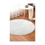 Sarar TYBpelusx050511099 Yuvarlak Düz Renk Peluş Pofuduk Kaydırmaz Jel Taban Beyaz Renk Halı