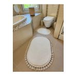 Sarar Yıkanabilir Saçaklı Kaymaz Dot Taban Yumuşak Peluş Banyo Paspası 2'li Set 60x100ve50x60 Beyaz