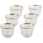 Saray Ottoman 6'lı Fincan Cam Fincanı Cam Fincan Seti Cam Fincan Takımı Lux Arpa Dekor Mırra Seti Ağız Yaldız Altın - Renkli - 100 ml