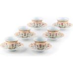 Saray Ottoman El Boyaması Çay Tabağı ve Mırra Fincanı Porselen 6'lı Beykoz Pembe - 4 Adet - Renkli - 80 ml