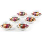 Saray Ottoman El Boyaması Çay Tabağı ve Mırra Fincanı Porselen 6'lı Candy Miks - 4 Adet - Renkli - 80 ml