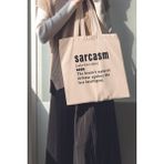 Sarcasm Noun Hediyelik Baskılı %100 Pamuklu Ham Bez Bej Çanta