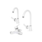 Sardıcı Beyaz Delta 3'lü Set, Mutfak Bataryası, Lavabo Bataryası, Banyo Bataryası, Pirinç, 5 Yıl Garanti