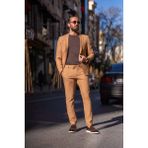 Sardınelli Erkek Takım Elbise Mono Yaka - 46 - Camel