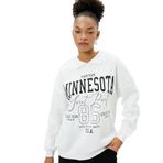 Şardonlu Polo Yaka Sweatshirt Oversize Kolej Temalı Baskılı Pamuk Karışımlı
