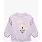 Şardonlu Uzun Kollu Bisiklet Yaka Tavşan Aplikeli Pamuklu Sweatshirt - 24 - 36 Ay - Mor
