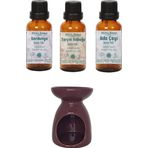 Sardunya (Itır) yağı 10ml, Tarçın Kabuğu Yağı 10ml, Ada Çayı Yağı 10ml ve Buhurdanlık