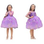 Sare Çocuk Giyim kız çocuk dress elbise 3 boyutlu çiçek figürlü lila kabarık prenses abiye elbise doğum günü özel gün düğün elbisesi (2 yaş)