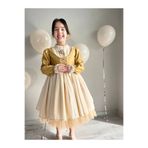 Sare Çocuk Giyim Kız Çocuk Premium Deluxe Gold Altın Saten Bağcıklı Yelek Detaylı Özel Gün Cosplay Elbisesi + Toka