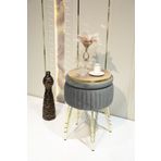 Sare Home Bianco Metal Ayaklı Puflu Sehpa Altın Antrasit Gri (GOLD ANTHRACİTE GRAY)