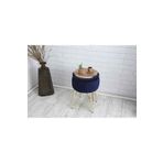 Sare Home Bianco Metal Ayaklı Puflu Sehpa Altın Koyu Mavi (GOLD DARK BLUE)